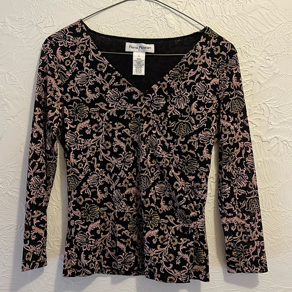 Small black top with pink flowers